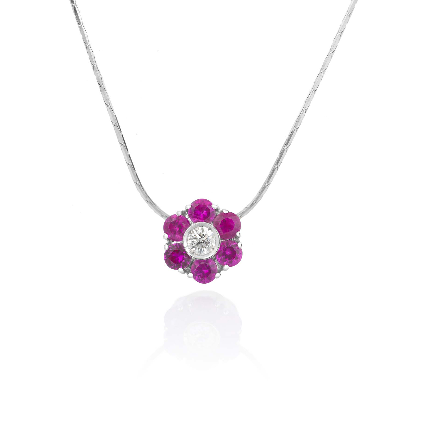 Sensi joyas jewellery Granada silver engagement18K WHITE GOLD NECKLACE WITH 0.85CT RUBIES AND A 0.12CT DIAMOND