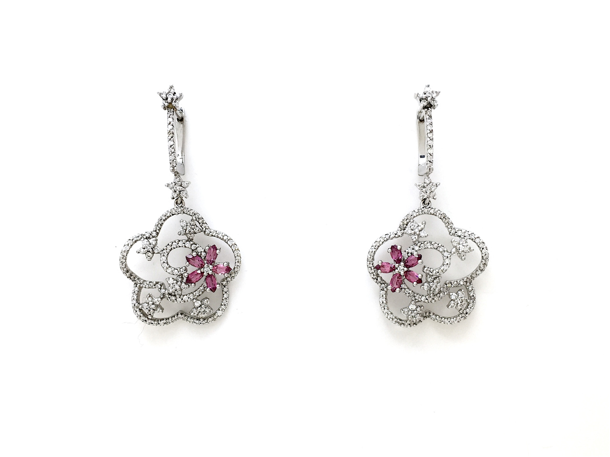 Sensi joyas jewellery Granada silver engagementDIAMONDS AND ROSE SAPPHIRES EARRINGS
